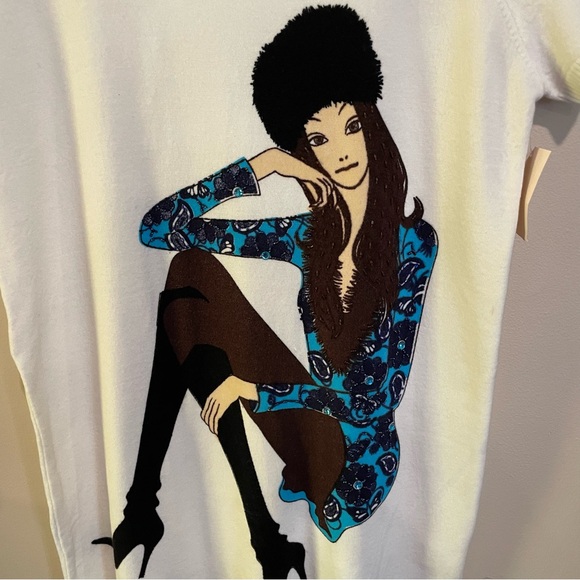 K Derhy long white top, white with vintage model, size OS - Picture 4 of 12